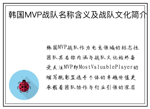 韩国MVP战队名称含义及战队文化简介